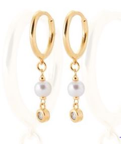 Aime-Toi 18ct Gold Plated Imitation Pearl Drop Hoop Earrings