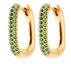 Aime-Toi 18ct Gold Plated Green Stone Pave Set Huggie Earrings