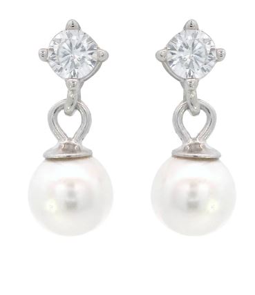 Georgini Adagio Touch Of Sparkle Dangle Drop Pearl Earrings Silver
