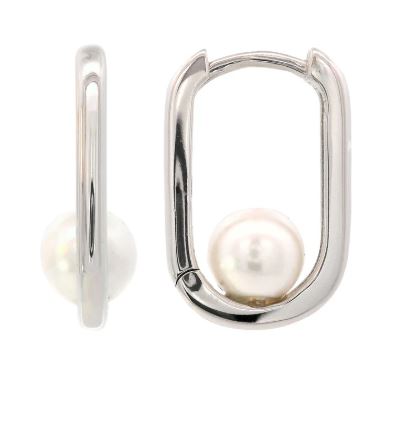 Georgini Adagio Nine-2-Five Pearl Oval Hoop Earrings Silver
