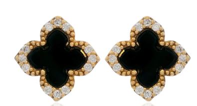 Georgini Midnight Velvet Black Agate Fairwater Stud Earrings Gold