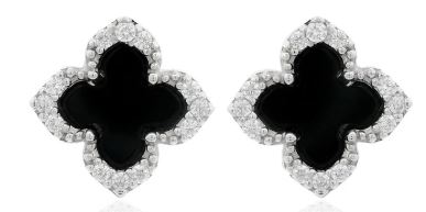 Georgini Midnight Velvet Black Agate Fairwater Stud Earrings Silver