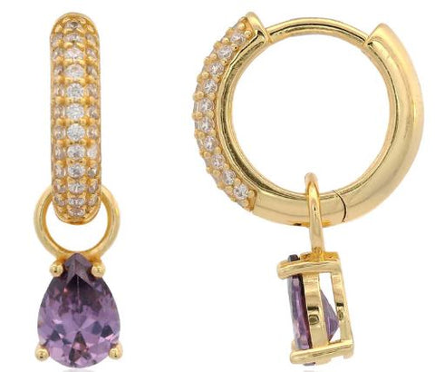 Georgini Wisteria Duo Pear Earrings Amethyst CZ Gold