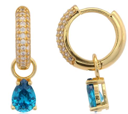 Georgini Wisteria Duo Pear Earrings Blue Topaz CZ Gold