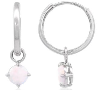 Georgini Wisteria Created Opal Dangle Hoop Earrings Silver