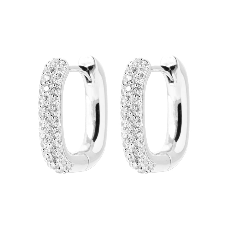 Sterling Silver CZ Pave Set Hoop Earrings