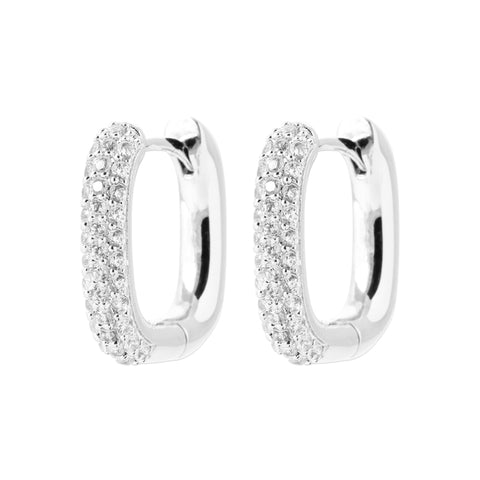 Sterling Silver CZ Pave Set Hoop Earrings