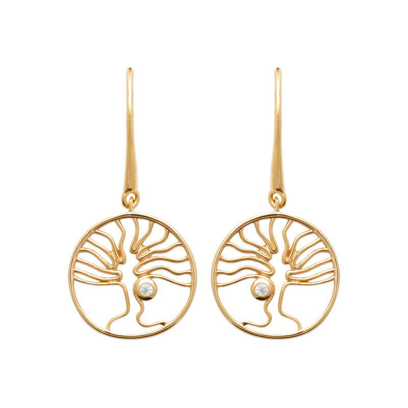 18ct Yellow Gold Plated Tree Of Life Hook Earrings
