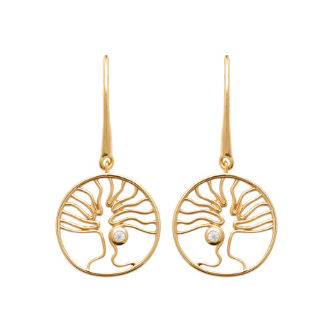 18ct Yellow Gold Plated Tree Of Life Hook Earrings
