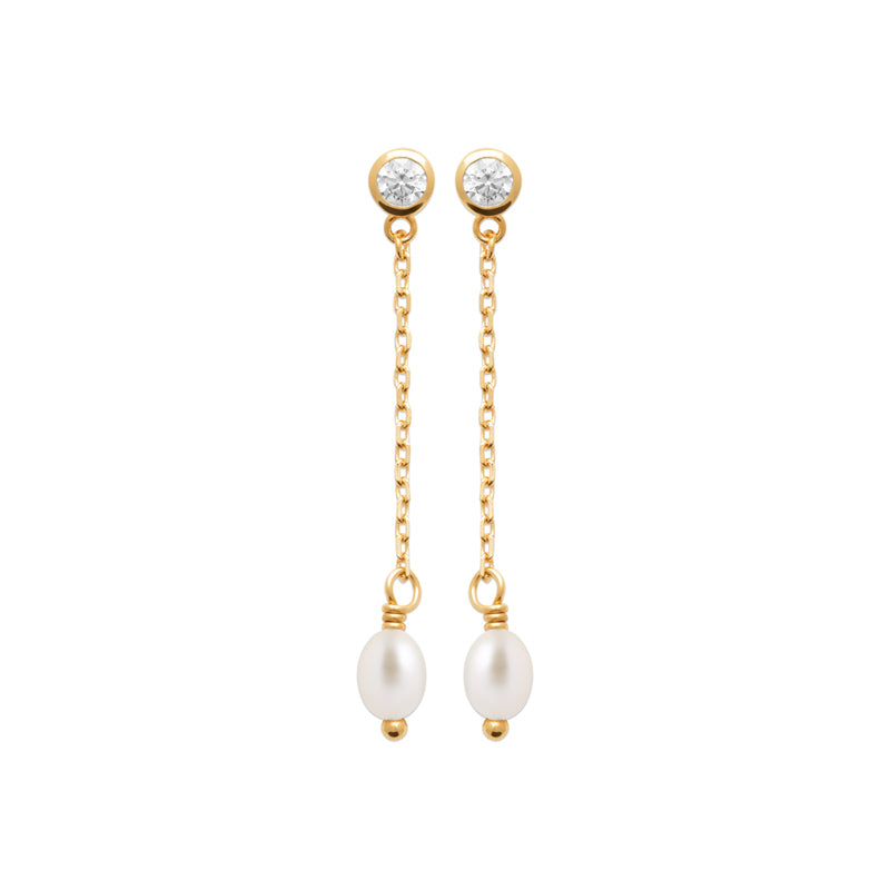 18ct Yellow Gold Plated CZ And Imitation Pearl Stud Earrings