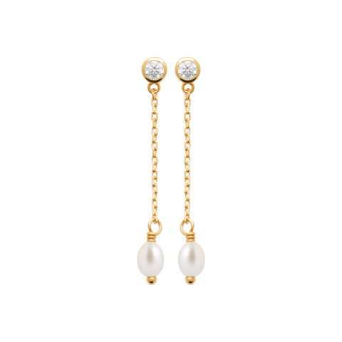 18ct Yellow Gold Plated CZ And Imitation Pearl Stud Earrings