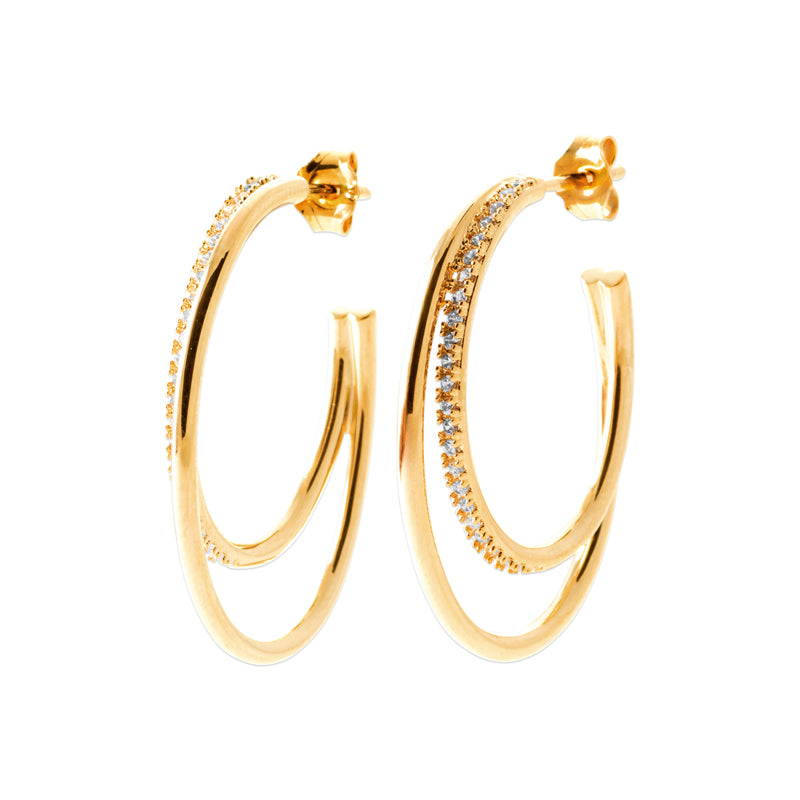 AIME-TOI 18ct Yellow Gold Plated CZ Double Loop Stud Earrings