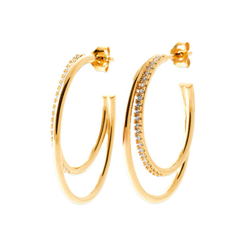 AIME-TOI 18ct Yellow Gold Plated CZ Double Loop Stud Earrings