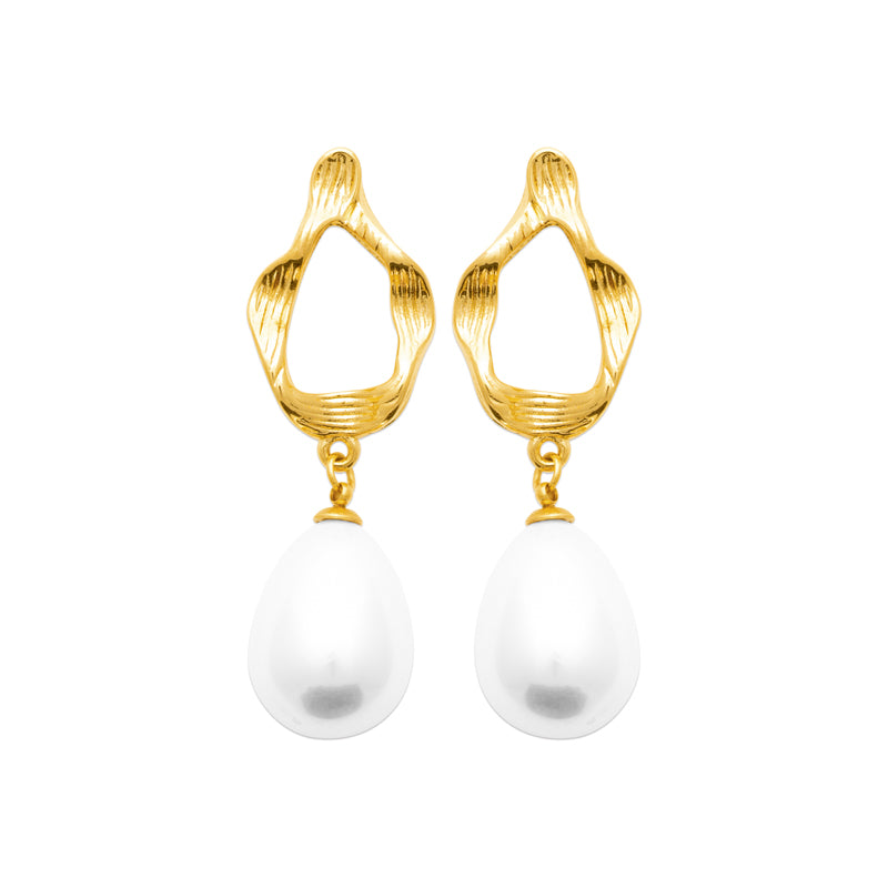 AIME-TOI Gold Plated Stainless Steel And Imitation Pearl Stud Earrings