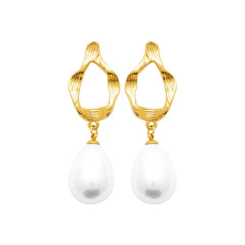 AIME-TOI Gold Plated Stainless Steel And Imitation Pearl Stud Earrings