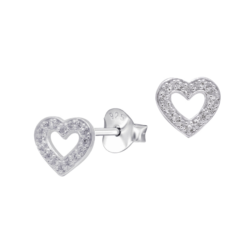 Sterling Silver Cubic Zirconia Open Heart Stud Earrings