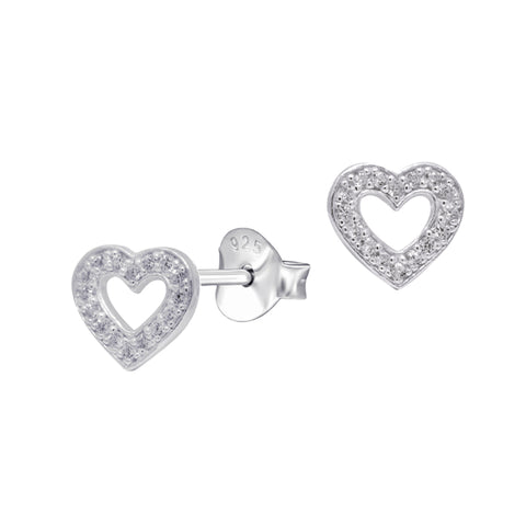 Sterling Silver Cubic Zirconia Open Heart Stud Earrings