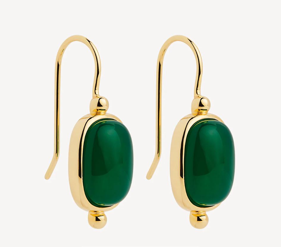 Najo Fleur Green Onyx Earrings Gold