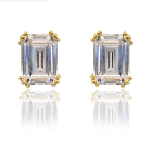 Georgini Elegant Essentials 7mm Emerald Cut Hidden Halo Gold Stud
