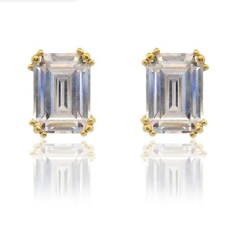 Georgini Elegant Essentials 7mm Emerald Cut Hidden Halo Gold Stud