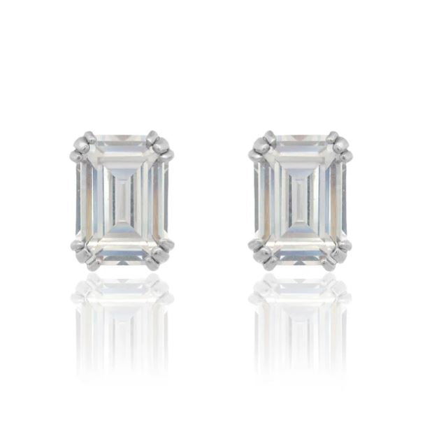 Georgini Elegant Essentials 7mm Emerald Cut Hidden Halo Silver Stud
