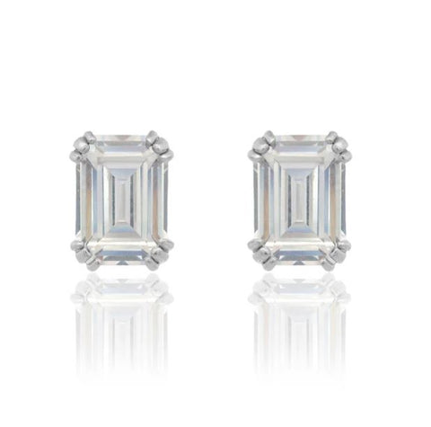 Georgini Elegant Essentials 7mm Emerald Cut Hidden Halo Silver Stud