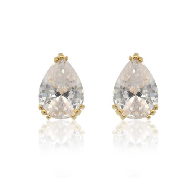 Georgini Elegant Essentials 7mm Pear Cut Hidden Halo Gold Stud