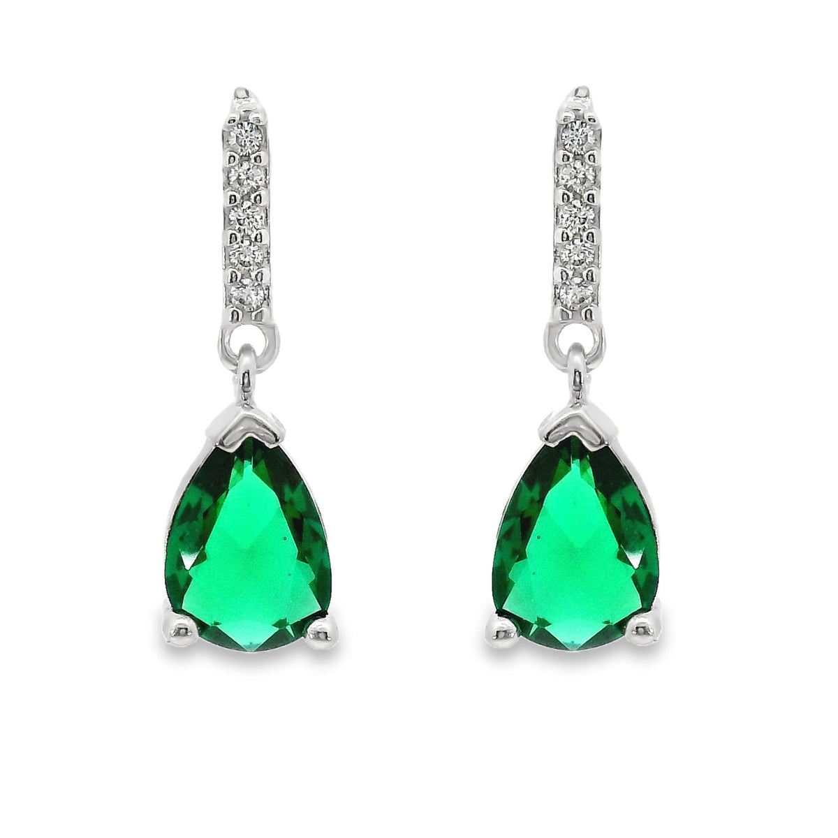 AIME-TOI Sterling Silver Green Stone Drop Stud Earrings