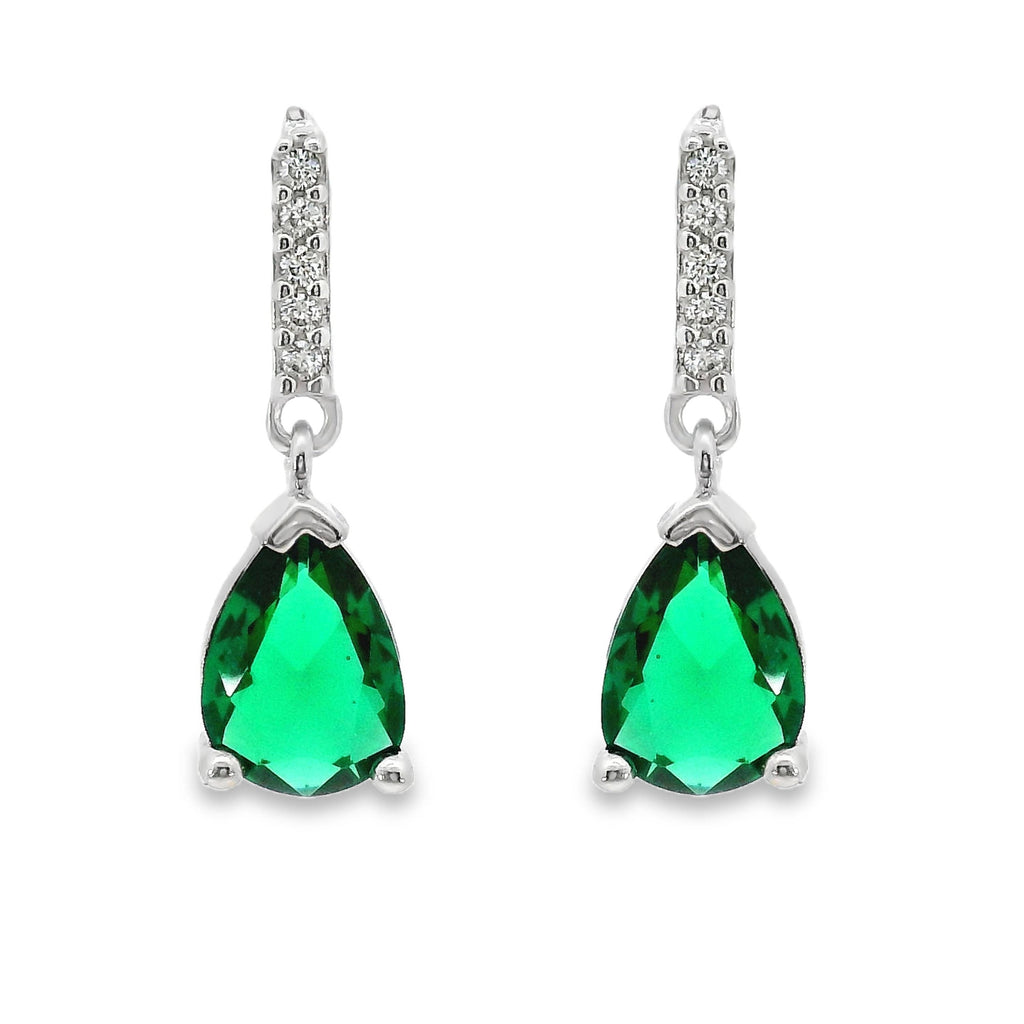 AIME-TOI Sterling Silver Green Stone Drop Stud Earrings