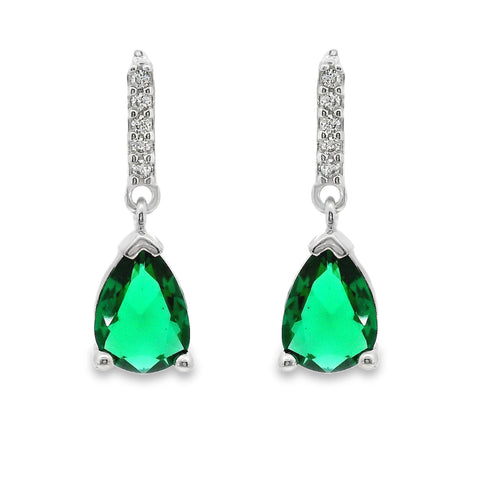 AIME-TOI Sterling Silver Green Stone Drop Stud Earrings