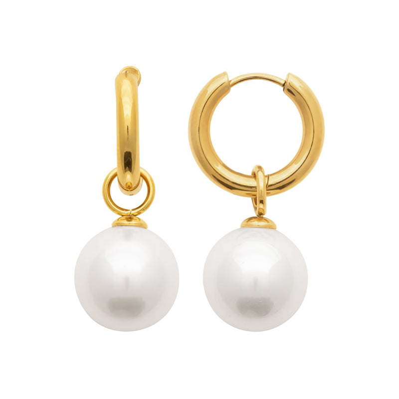 AIME-TOI Yellow Gold Plated Stainless Steel Pearl Hoop Earrings