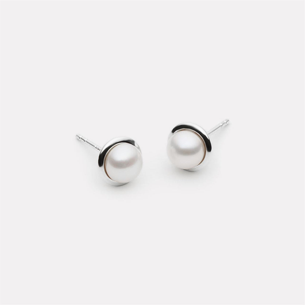 Najo Moonbeam Pearl Stud Earrings Silver