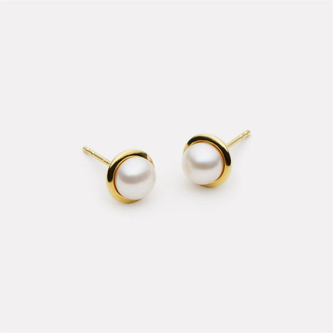 Najo Moonbeam Pearl Stud Earrings Gold