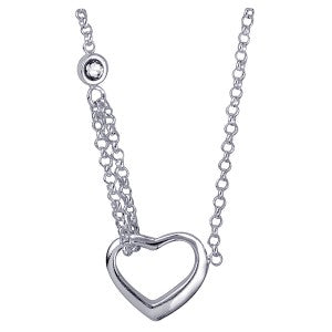 Sterling Silver Italian Open Heart & CZ Necklace