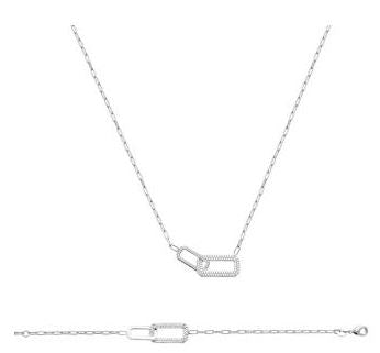 Aime-Toi Sterling Silver CZ Double Rectangle Paperclip Necklace