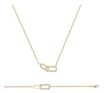 Aime-Toi 18ct Gold Plated Cubic Zirconia Double Rectangle Paperclip Necklace