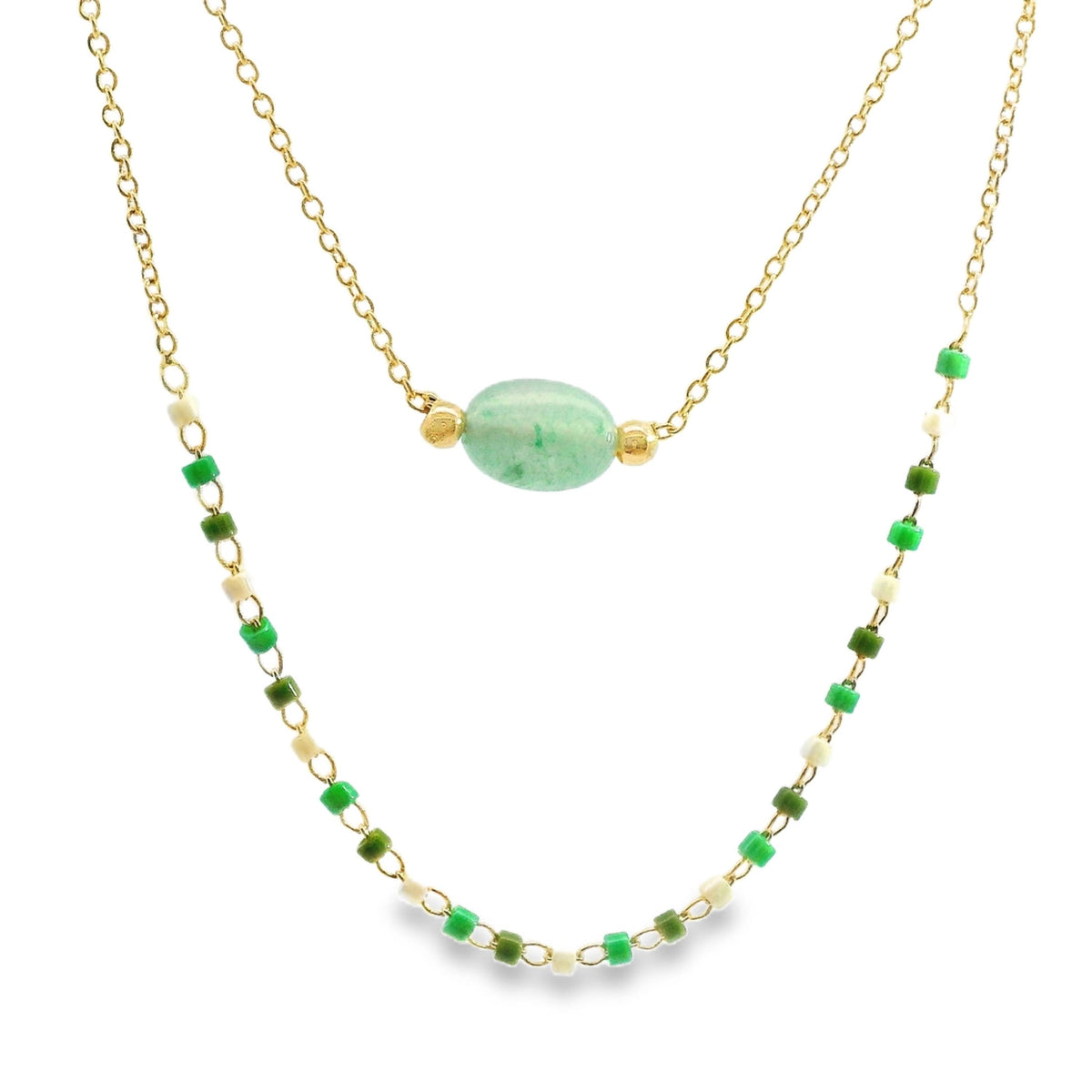 Aime-Toi 18ct Gold Plated Green Quartzite Layered Necklace