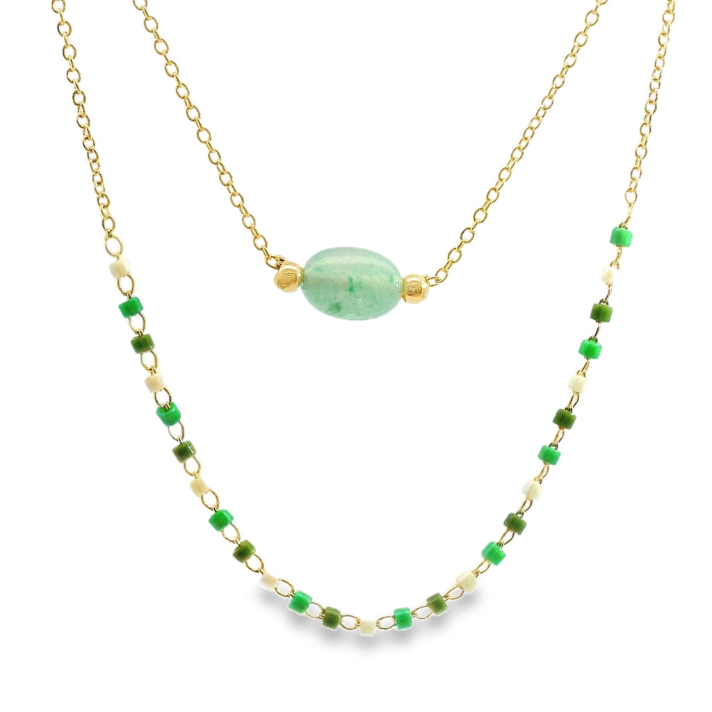 Aime-Toi 18ct Gold Plated Green Quartzite Layered Necklace