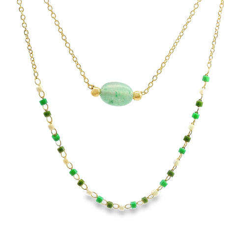 Aime-Toi 18ct Gold Plated Green Quartzite Layered Necklace
