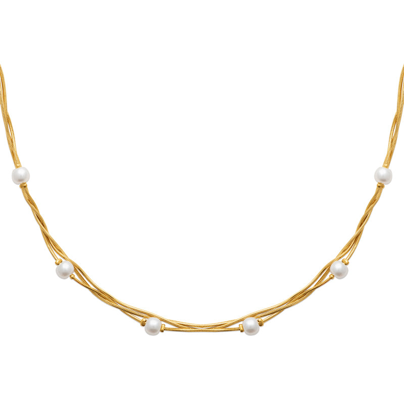 Gold Plated Stainless Steel Imitation Pearl Necklace