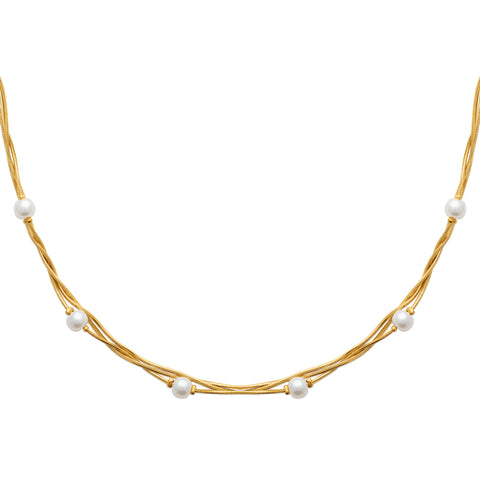 Gold Plated Stainless Steel Imitation Pearl Necklace