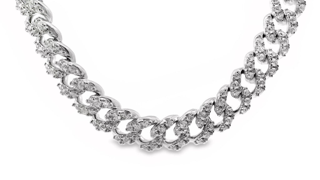 Sterling Silver Pave Set CZ Cuban Chain Necklace 45cm