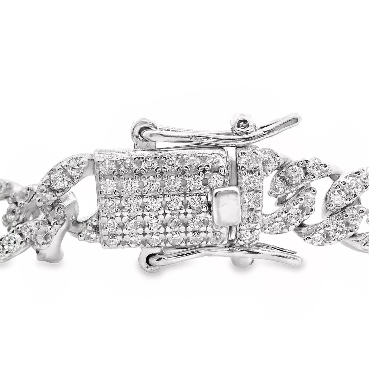 Sterling Silver Pave Set CZ Cuban Chain Necklace 45cm