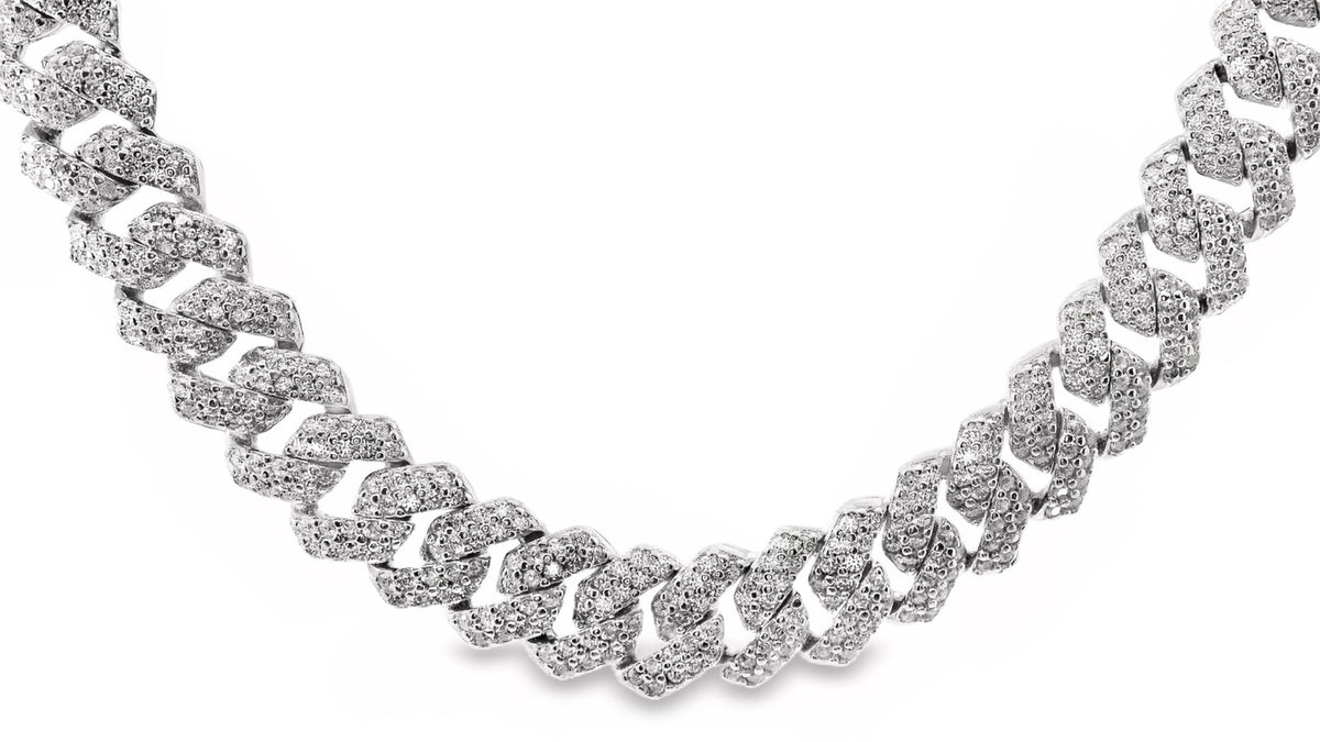 Sterling Silver Pave Set CZ Cuban Chain Necklace 50cm