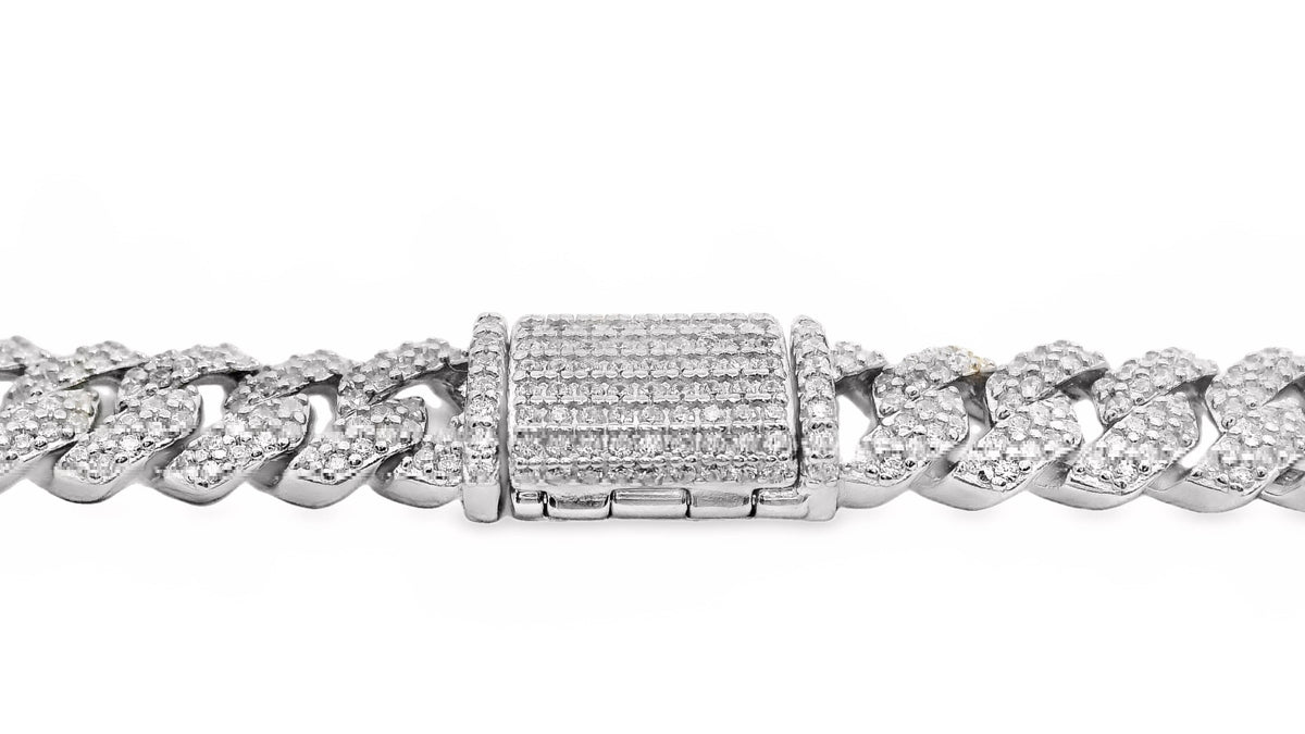 Sterling Silver Pave Set CZ Cuban Chain Necklace 50cm