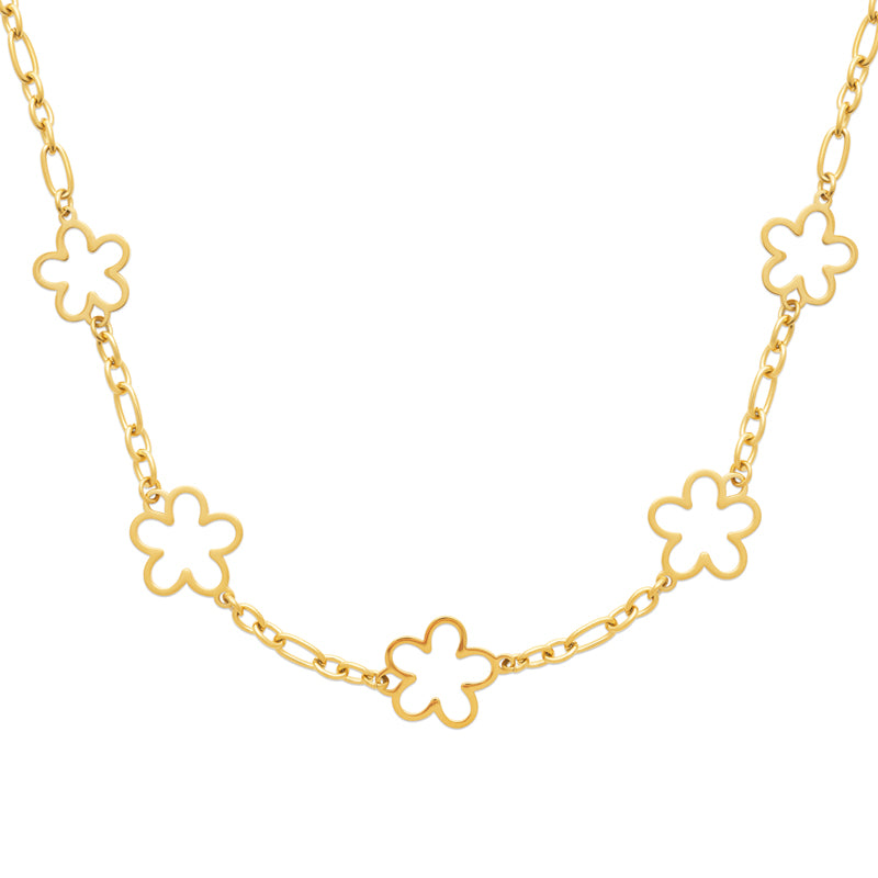 AIME-TOI Yellow Gold Plated Stainless Steel Flower Necklace