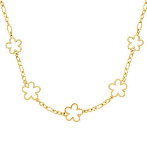 AIME-TOI Yellow Gold Plated Stainless Steel Flower Necklace