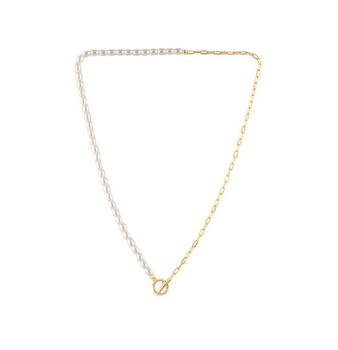 Georgini Alchemy Paperclip Pearl Fob Necklace Gold