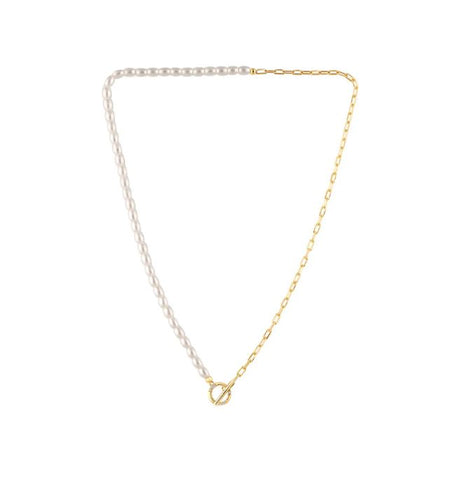Georgini Alchemy Paperclip Pearl Fob Necklace Gold