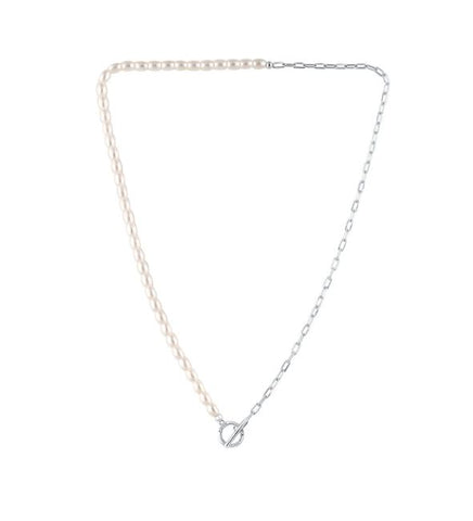 Georgini Alchemy Paperclip Pearl Fob Necklace Silver